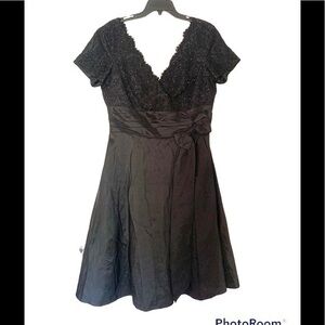 JS Boutique Black Taffeta Lace Beaded Cocktail Party Prom Midi Dress Size 14W